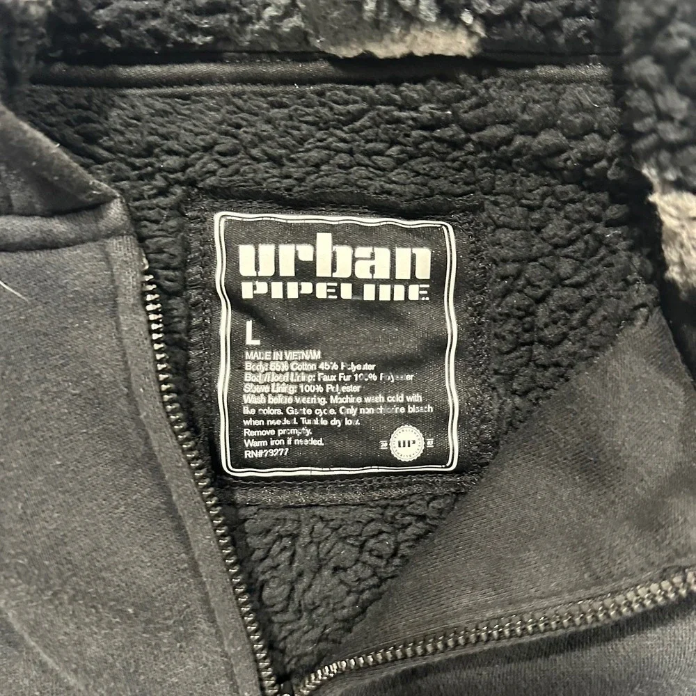 Urban Pipeline Kids Large Black Sherpa Lined Full Zip Hoodie Sweatshirt
